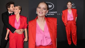 Joanna Kulig w Cannes zadaje szyku w czerwonym garniturze od polskiej projektantki (ZDJĘCIA)