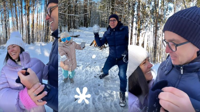 Sielanka Kurzopków: Katarzyna Cichopek ŚWIECI PIERŚCIONKIEM podczas bitwy na śnieżki z Maćkiem, dziećmi i psem Bono (FOTO)