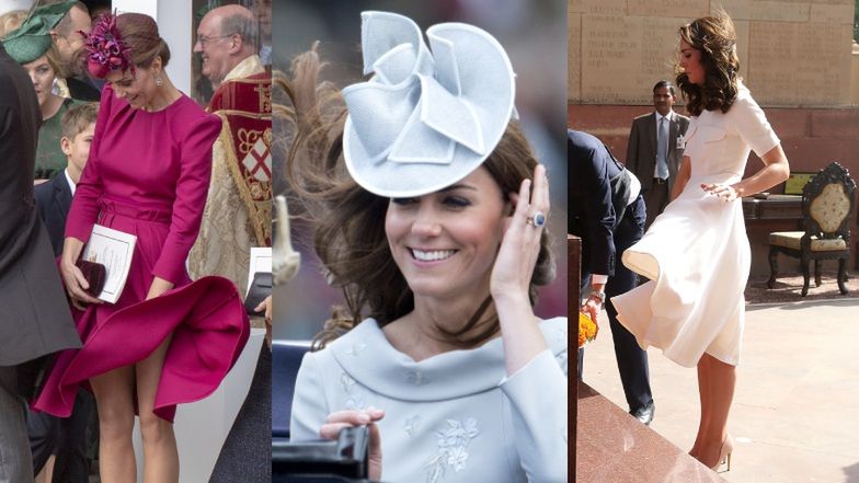Kate Middleton wiele razy była o krok od wpadki. Znalazła trik na "podwiewającą" spódnicę. Sprytnie?