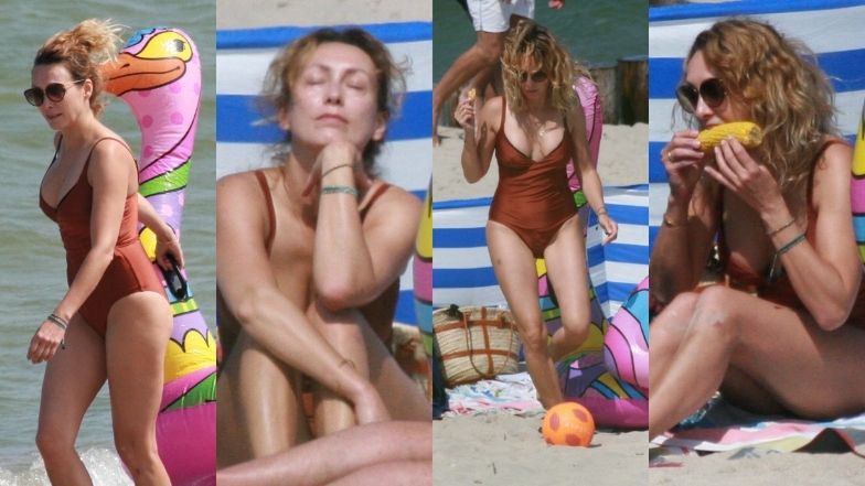 Anna Kalczyńska wyleguje się na dmuchanym flamingu i wcina kukurydzę na plaży w Chałupach (ZDJĘCIA)
