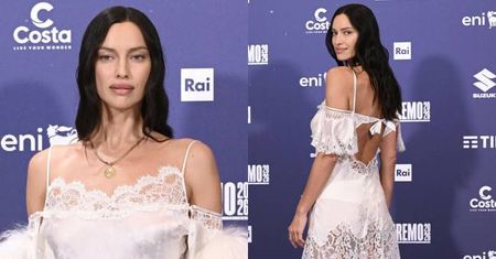 Irina Shayk w białej halce kradnie uwagę na Festiwalu Piosenki Włoskiej w San Remo (ZDJĘCIA)