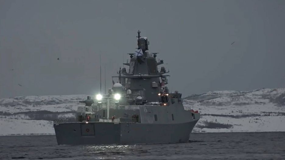 Ceremony to launch the frigate Admiral Gorshkov
epa10389245 A still image taken from a handout video made available on 04 January 2023 by the Russian Defence Ministry shows ceremony to launch the frigate Admiral Gorshkov armed with hypersonic missiles Zircon at a undisclosed location.  EPA/RUSSIAN DEFENCE MINISTRY / HANDOUT BEST QUALITY AVAILABLE HANDOUT EDITORIAL USE ONLY/NO SALES 
Dostawca: PAP/EPA.
RUSSIAN DEFENCE MINISTRY / HANDOUT