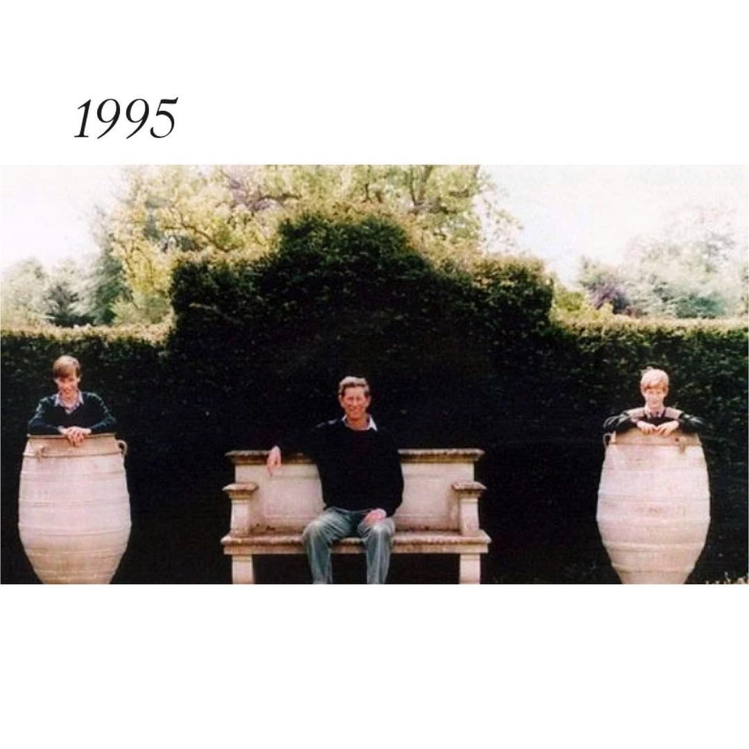 Książę Harry i książę William z księciem Karolem 1995 r.