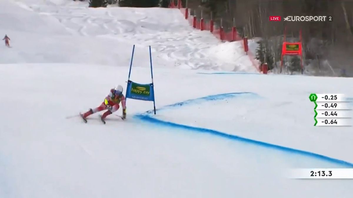 Drugi przejazd Maryny Gąsienicy-Daniel w slalomie gigancie podczas zawodów Pucharu Świata w Courchevel