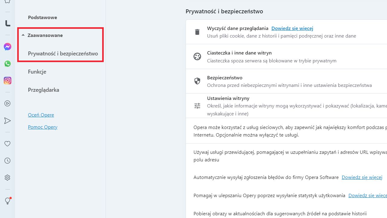 Opera: menu Zaawansowane