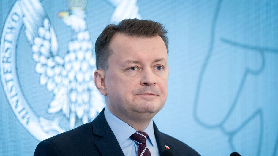 Polish National Defence Minister Mariusz Blaszczak during the conference &quot;Homeland Defence Act - New Power of the Polish Army&quot; at War Studies Academy in Warsaw, Poland on March 28, 2022 (Photo by Mateusz Wlodarczyk/NurPhoto via Getty Images)