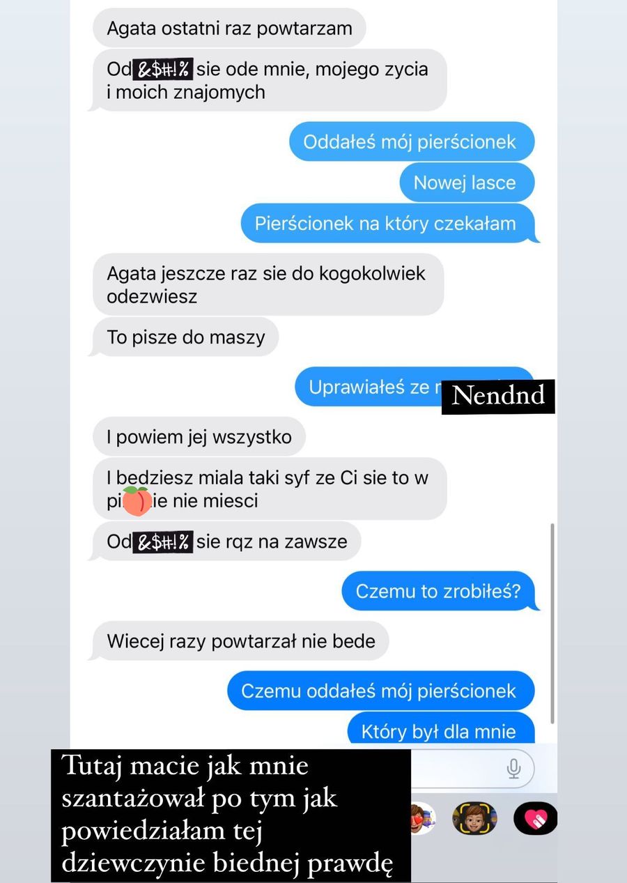 Wiadomość, w której były Fagaty miał ją zastraszać