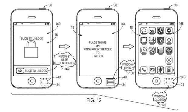 Patent Apple na wkorzystanie czytnika lini papilarnych w telefonach (fot. engagdet)