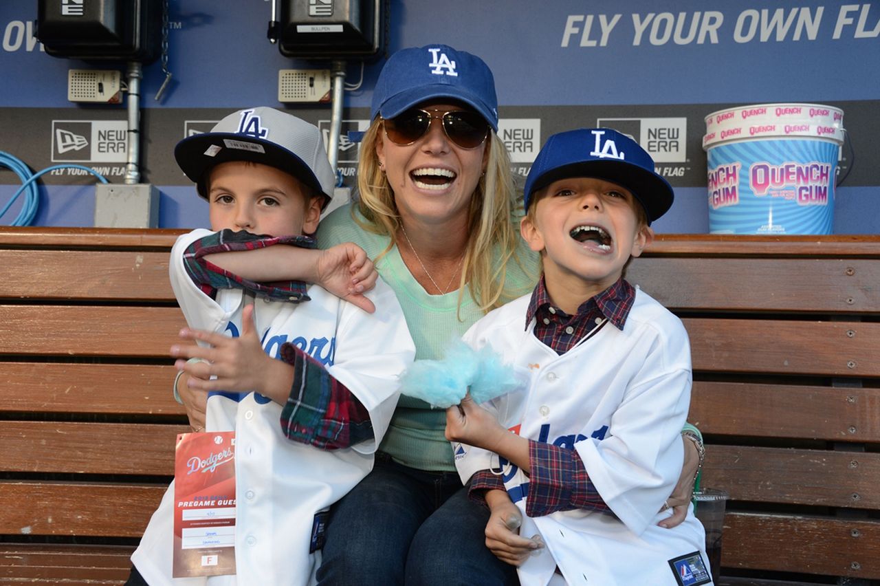 Britney Spears with her sons in 2013.