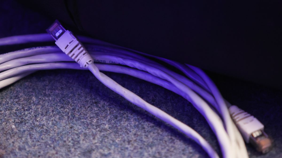 Ethernet cable is seen at the radio station in Krakow, Poland on February 3, 2023. (Photo by Jakub Porzycki/NurPhoto via Getty Images)