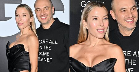 Wydekoltowana Ewa Chodakowska kokietowała frywolną kreacją. Jej mąż wolał bluzę [ZDJĘCIA]