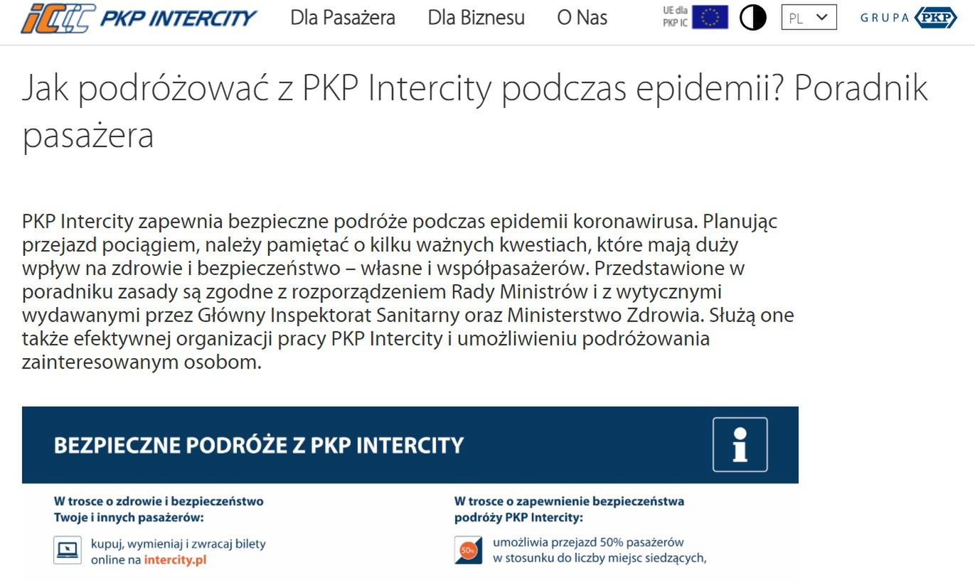 Komunikat na stronie PKP