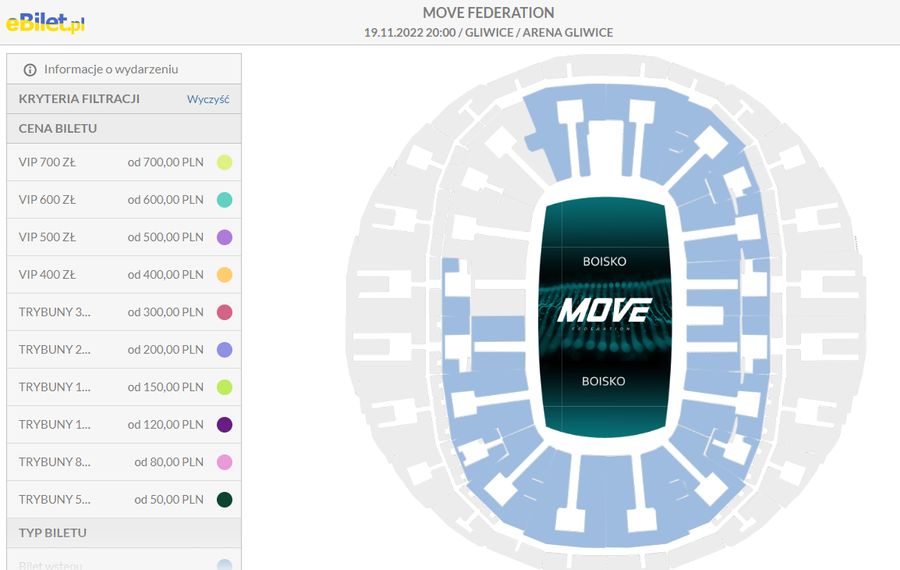 Move Federation: bilety na Arenia Gliwice, stan na 8/11