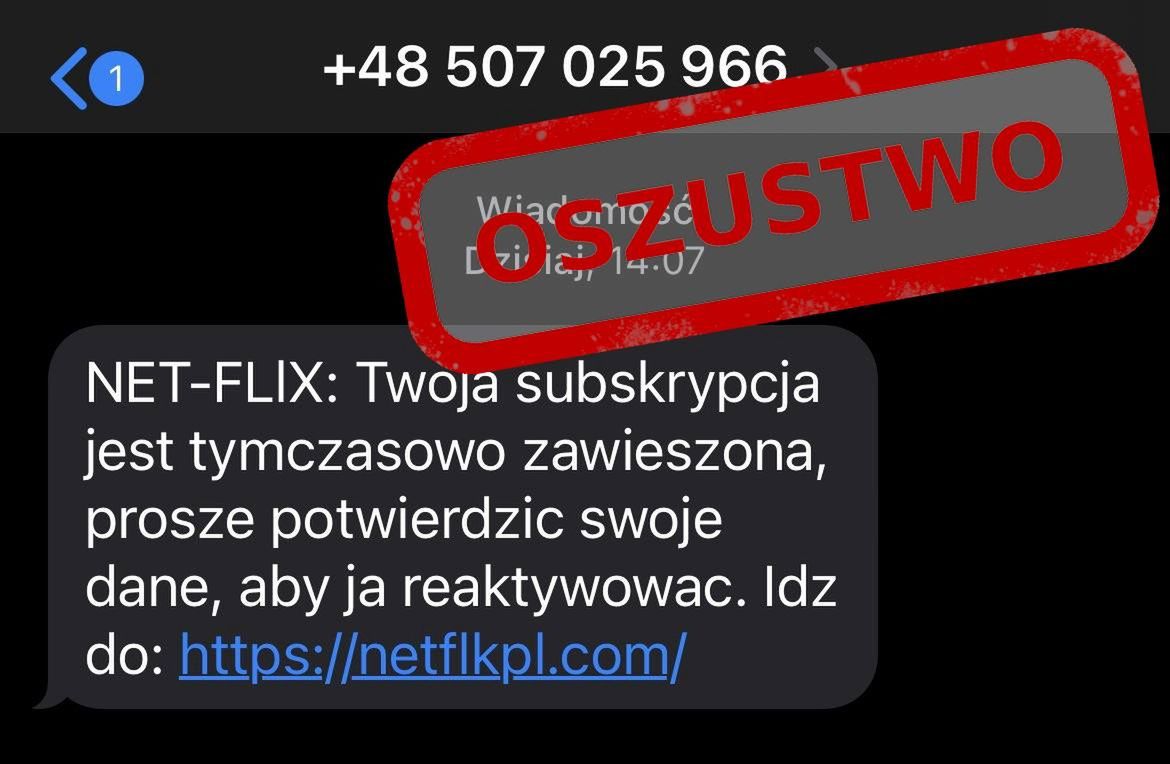 Fałszywy sms od Netflix.