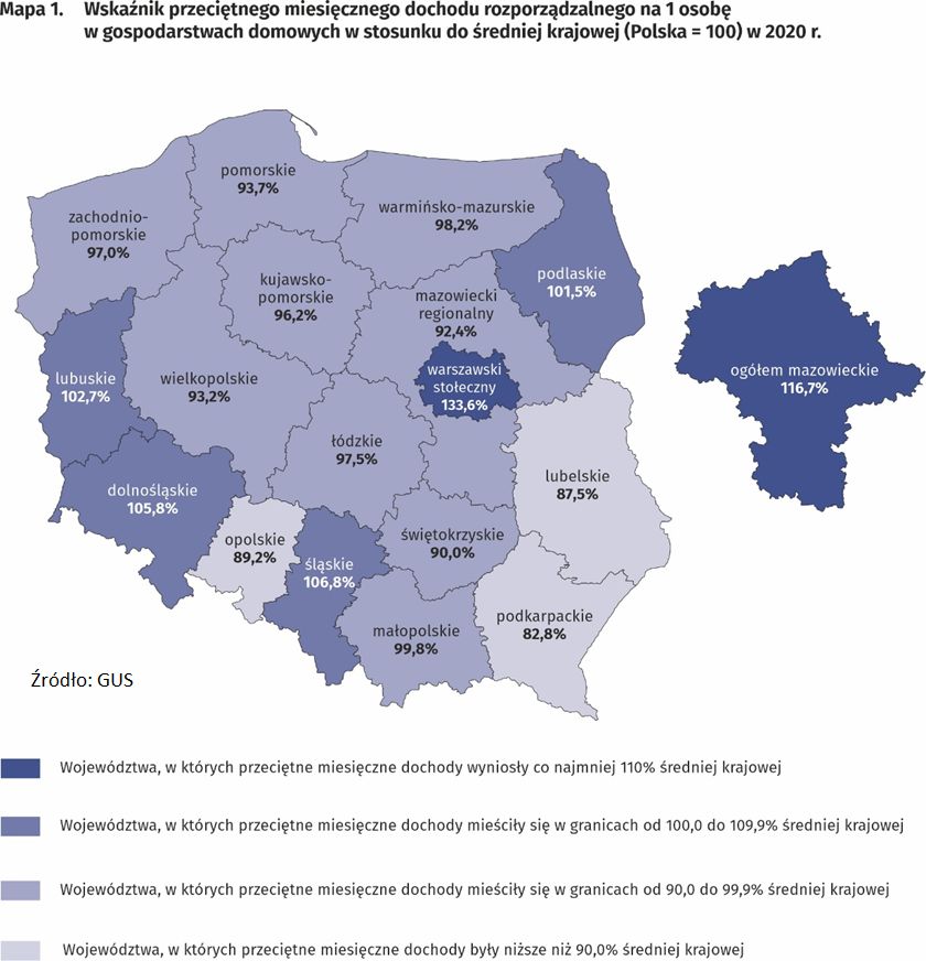 Dochód na osobę wg województw. GUS