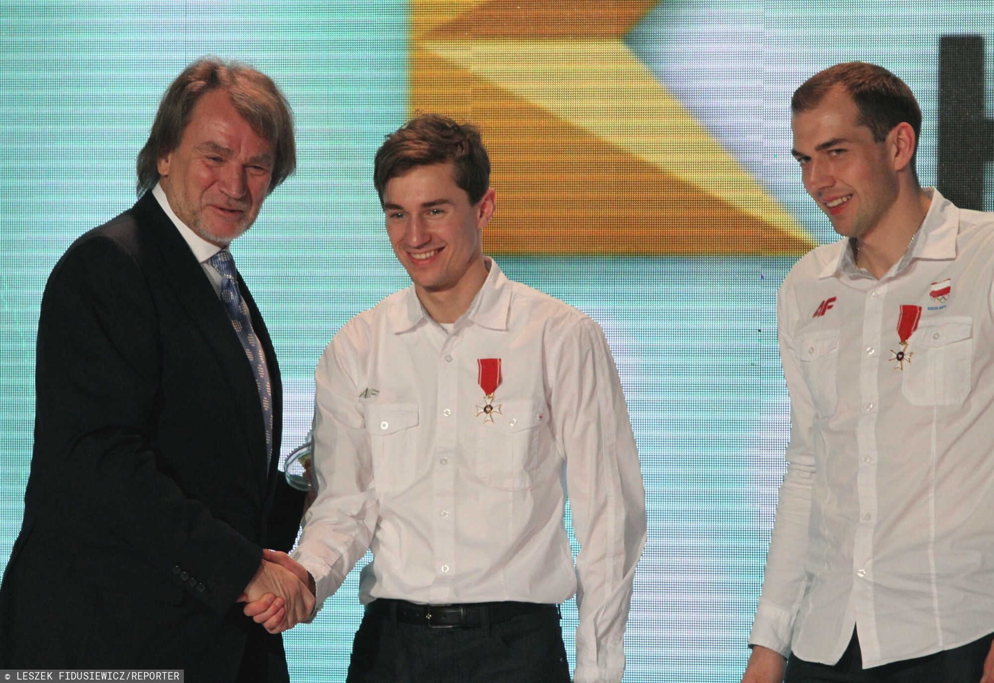 Jan Kulczyk z Kamilem Stochem i Zbigniewem Bródką w 2014 r. 