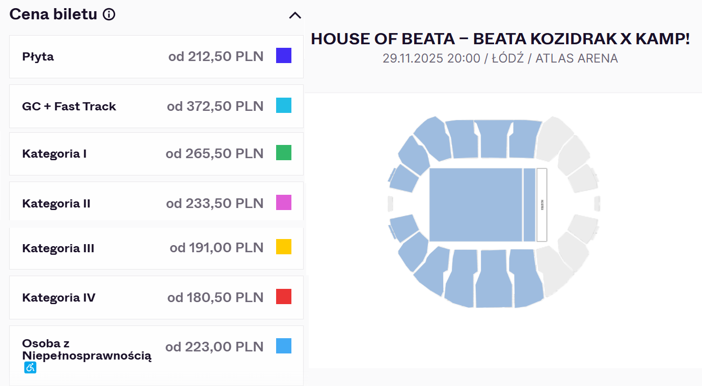 Ceny za bilety na koncert Beaty Kozidrak