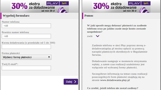 Mobilne doładowanie komórki w sieci Play 1