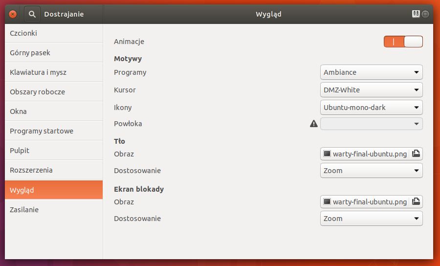 Dostrajanie (gnome-tweak-tool) w Ubuntu 18.04 – można wyłączyć Animacje