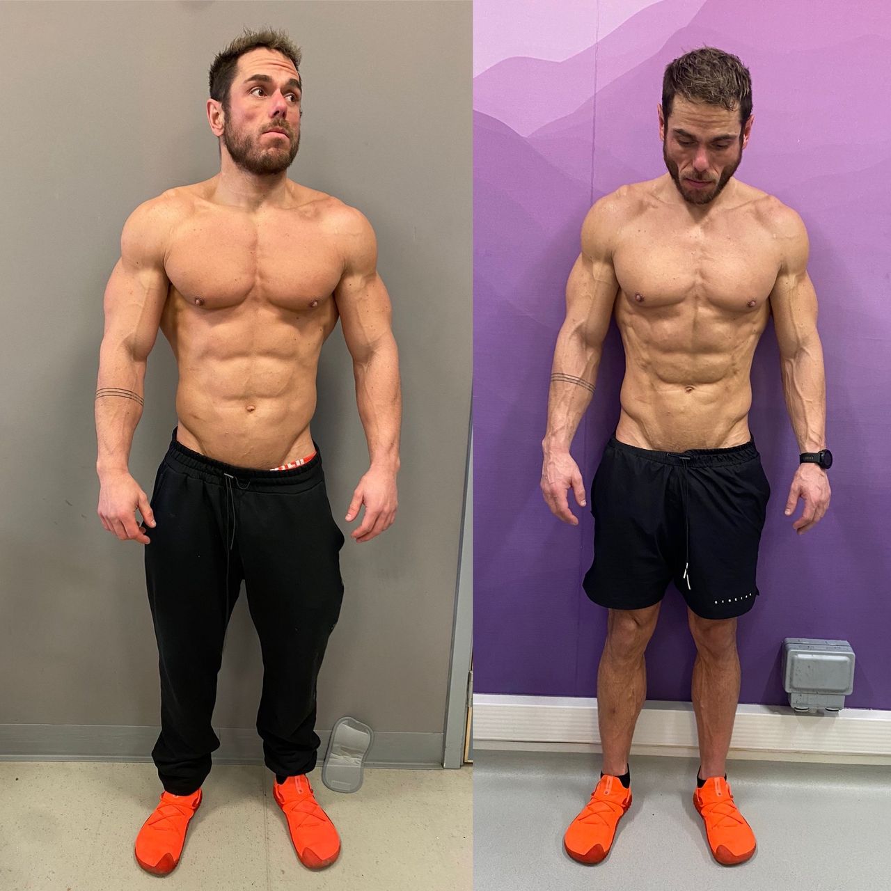 Ross Edgley photos before and after 24 hours without food, water, but with continuous training