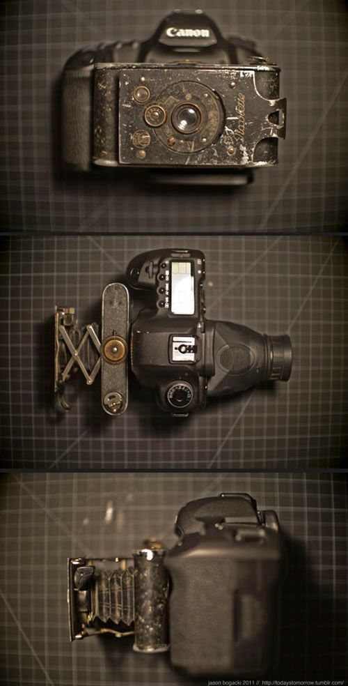 Canon 5D Mark II z przystawką w postaci aparatu Piccolette Contessa-Nettel z obiektywem Zeiss (fot. Jason Bognacki) © Jason Bognacki