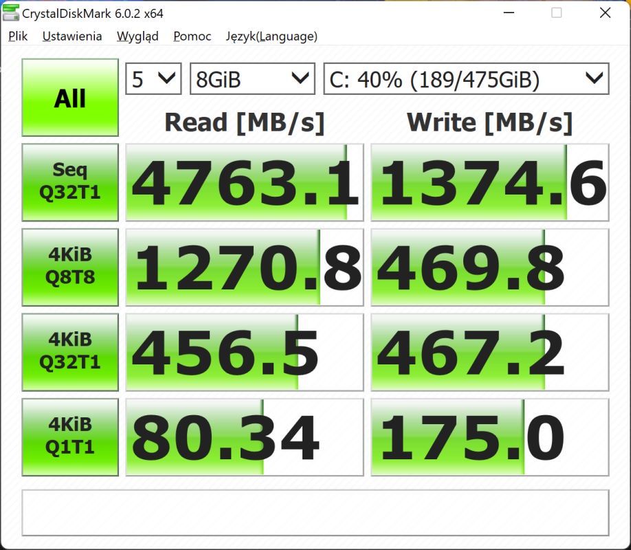 ASUS Zenbook 14X OLED - wyniki crystaldiskmark