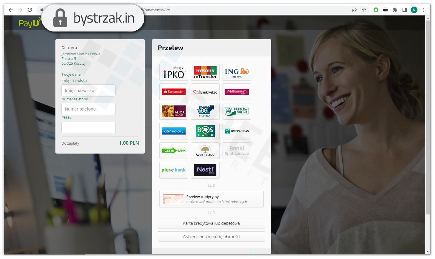 Fałszywa strona płatności