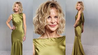 Meg Ryan w oliwkowej satynie błyszczy na Vanity Fair Oscar Party. Klasa? (ZDJĘCIA)
