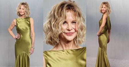 Meg Ryan w oliwkowej satynie błyszczy na Vanity Fair Oscar Party. Klasa? (ZDJĘCIA)