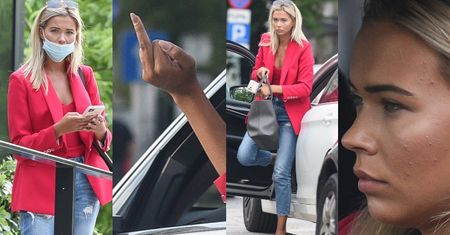 Nabzdyczona jak osa Sandra Kubicka pozdrawia uczestników ruchu drogowego ŚRODKOWYM PALCEM, pędząc przez miasto w markowych klapeczkach (ZDJĘCIA)