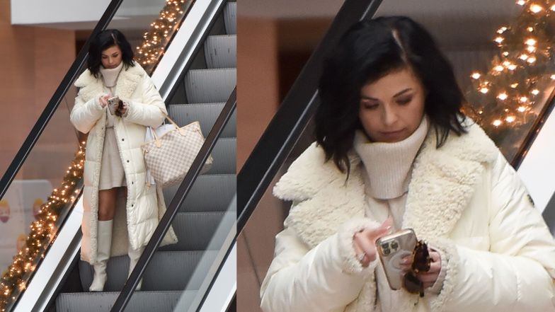 Katarzyna Cichopek w białych kozaczkach na śniegu