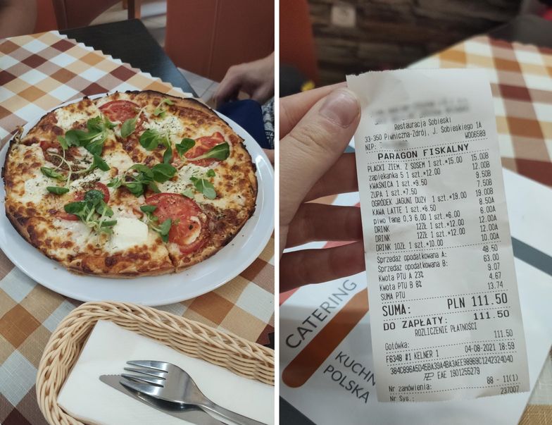 Kwota na paragonie zaskoczyła klientkę. Nie spodziewała się takiej ceny za pizzę i drinki