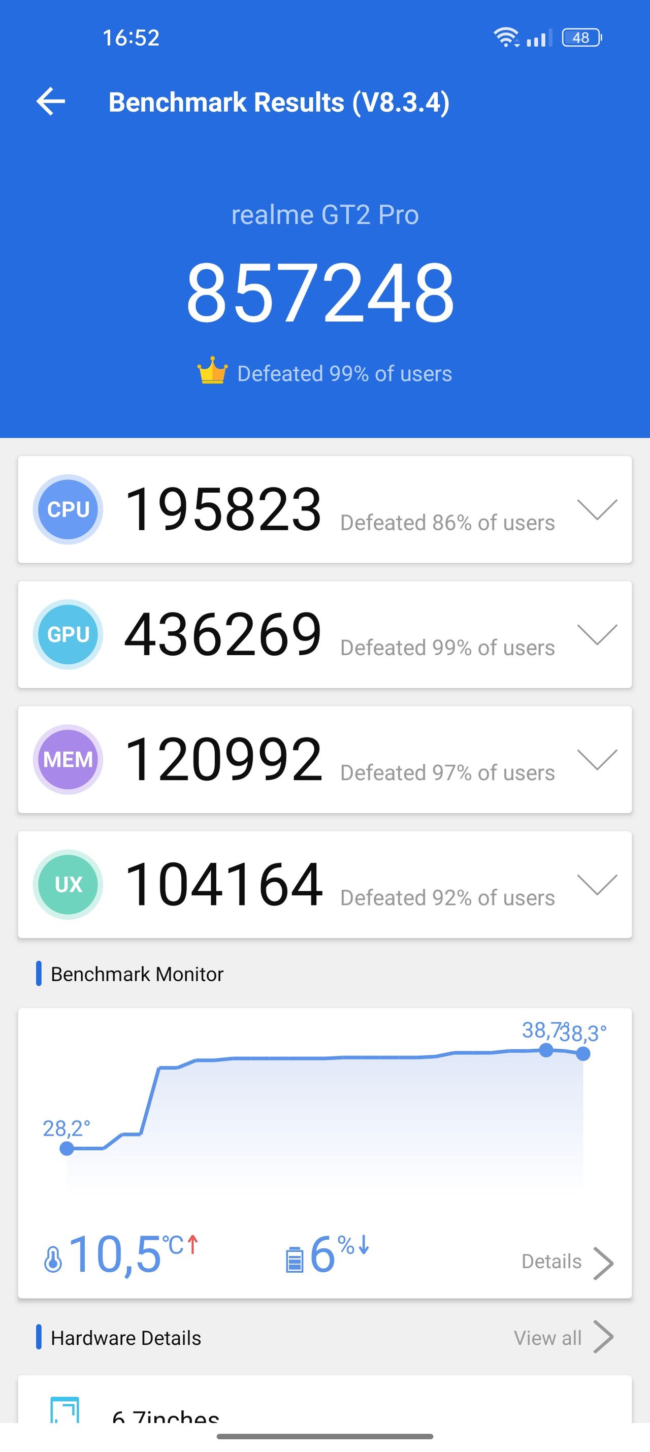 realme GT2 Pro (po lewej) vs realme GT2, wyniki dla AnTuTu 8