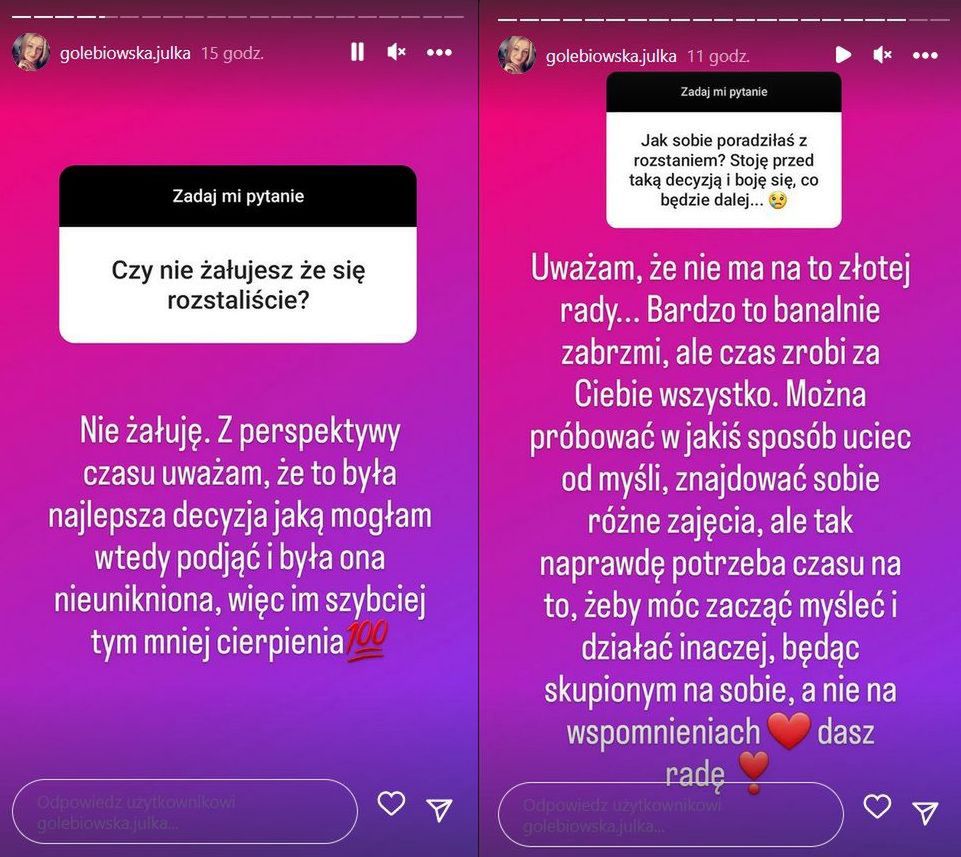 Julia skomentowała na Instastories swoje rozstanie z ostatnim partnerem 