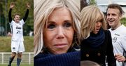 Brigitte Macron dopinguje biegającego po murawie męża. Emmanuel Macron wziął udział w meczu charytatywnym (ZDJĘCIA)