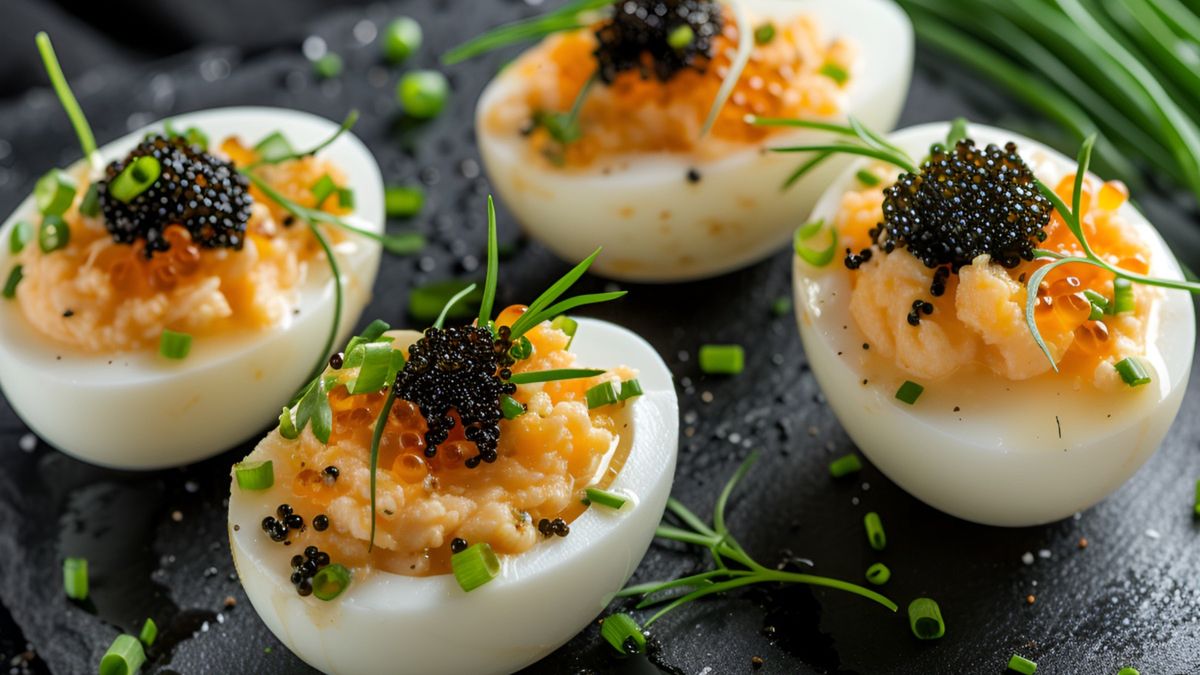 Jajka w skorupkach z masą truflową i kawiorem