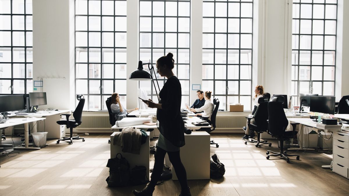 Male and female business colleagues working against window in office
Maskot
co-working space, creative business, start-up