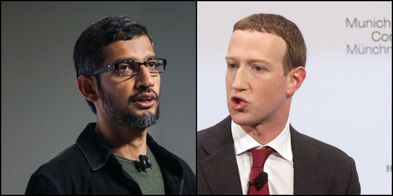 Sundar Pichai (CEO Google) i Mark Zuckerberg (CEO Facebook), fot. Ramin Talaie, Johannes Simon/Getty Images