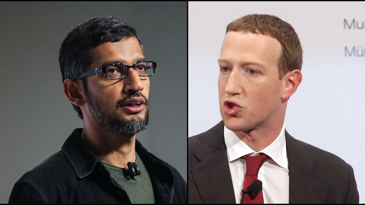 Sundar Pichai (CEO Google) i Mark Zuckerberg (CEO Facebook), fot. Ramin Talaie, Johannes Simon/Getty Images