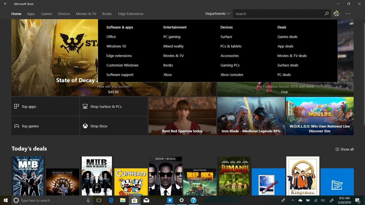 Nowe menu „Departments” w Microsoft Store (źródło: WindowsCentral.com)