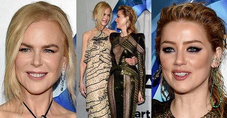 Amber Heard z zaklejonym kroczem tuli Nicole Kidman na premierze