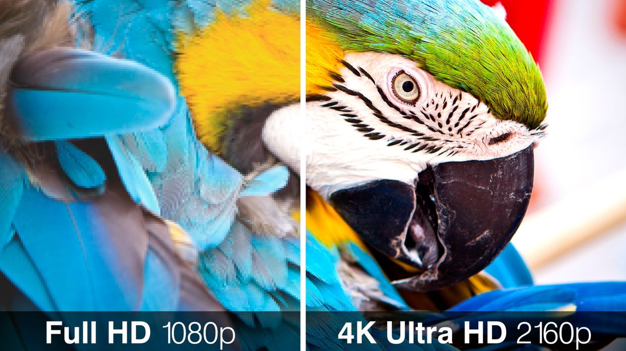 4K television display with comparison of resolutions. Ultra HD on on modern TV