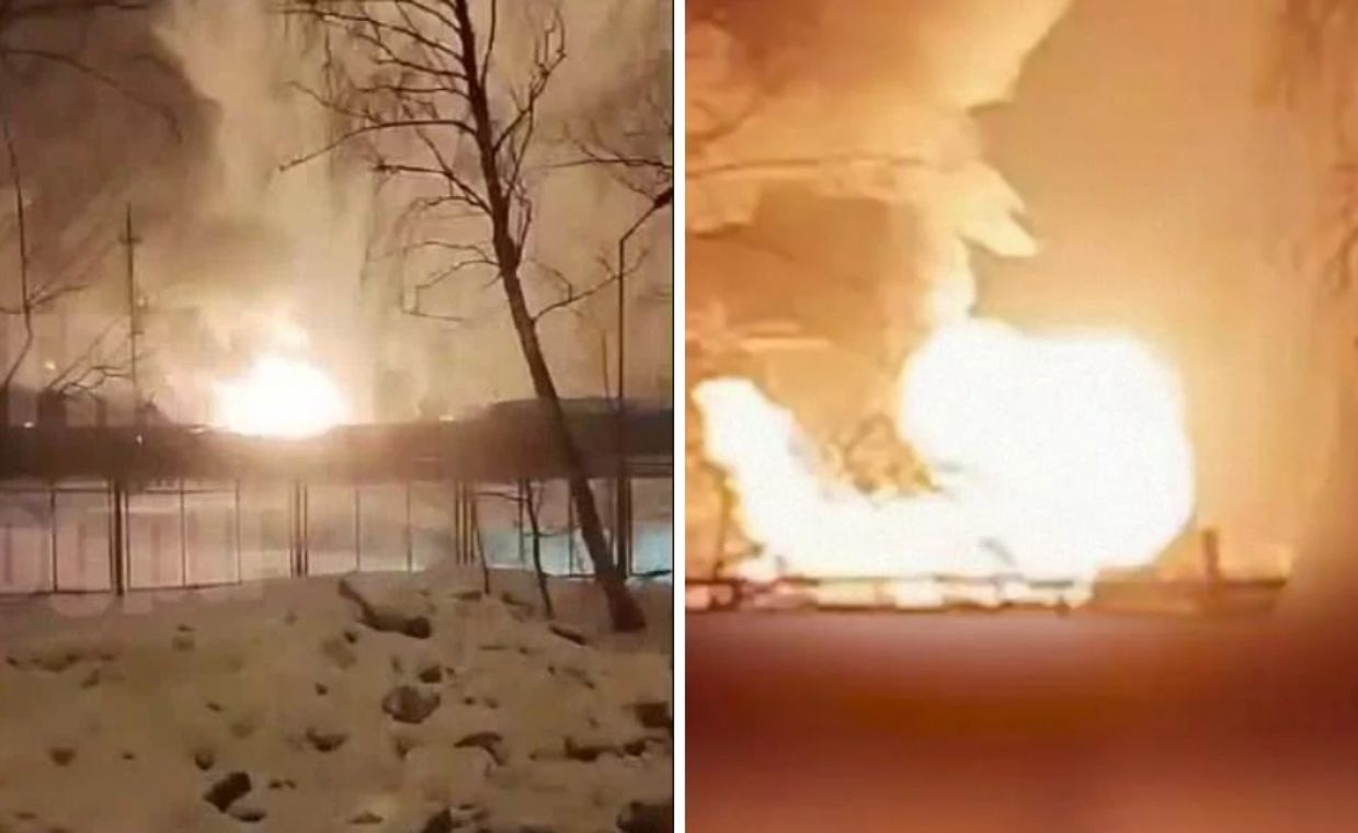 Russian gas depot engulfed in flames after drone attack