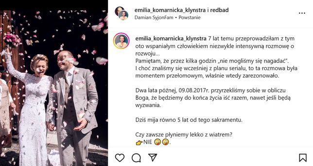 Emilia Komarnicka-Klynstra uczciła rocznicę ślubu.