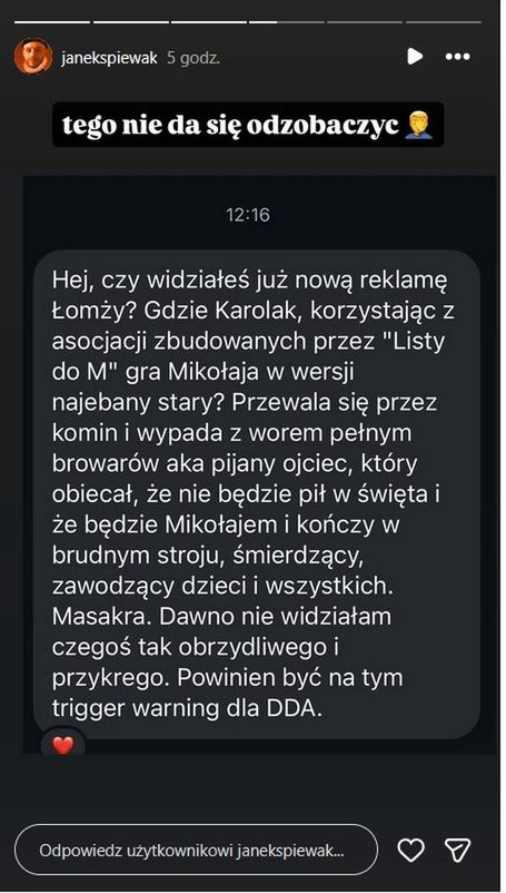 Jan Śpiewak zareagował na reklamę piwa z Tomaszem Karolakiem 