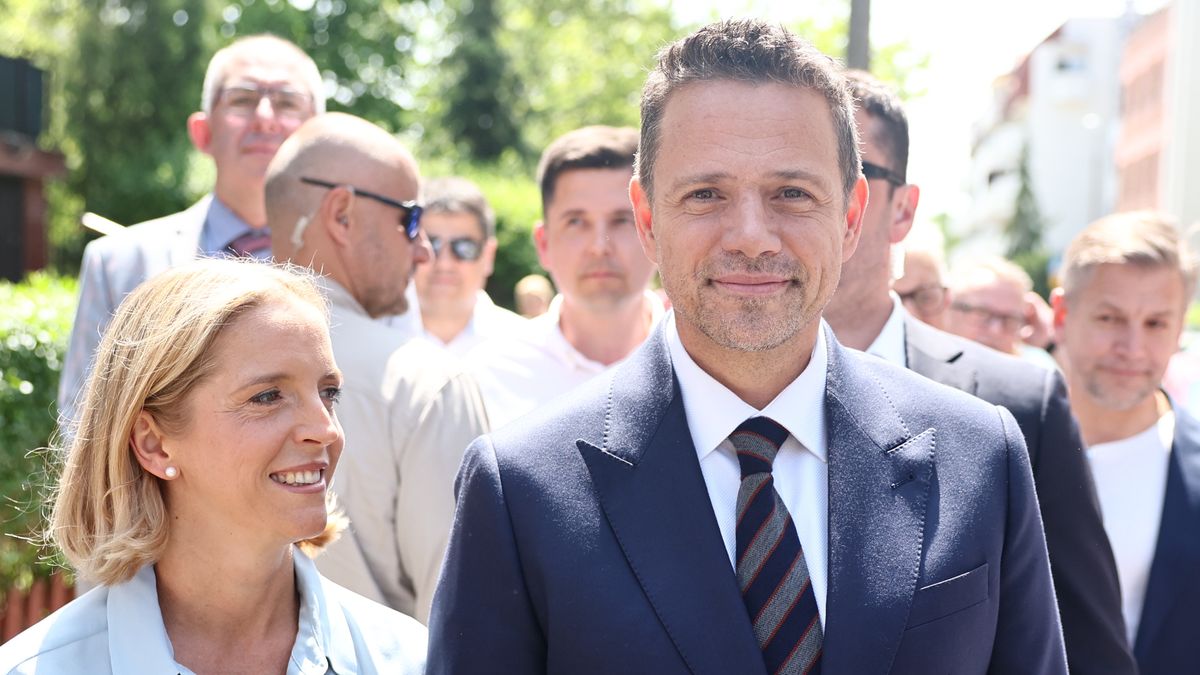 Malgorzata Trzaskowska and Civic Platform candidate for President of Poland Rafal Trzaskowski during the second term of the presidential election in Warsaw, Poland on June 1, 2025. (Photo by Jakub Porzycki/NurPhoto via Getty Images)