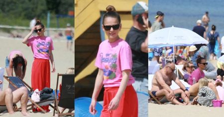 Paulina Sykut-Jeżyna z mężem i córką uskuteczniają "plażing" w Sopocie. Pozbawioną makijażu twarz zasłoniły okulary (ZDJĘCIA)