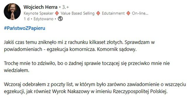 Komornik wszedł mu na konto, Dowiedział się po fakcie