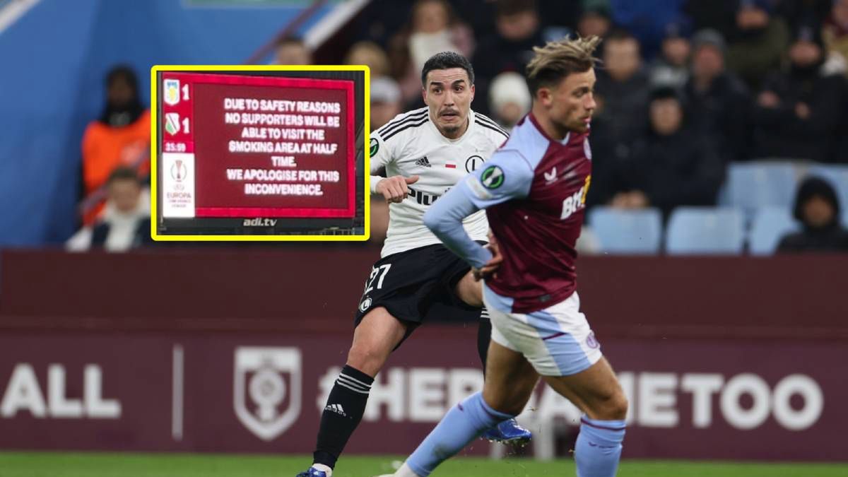 mecz Aston Villa - Legia Warszawa / komunikat na telebimie