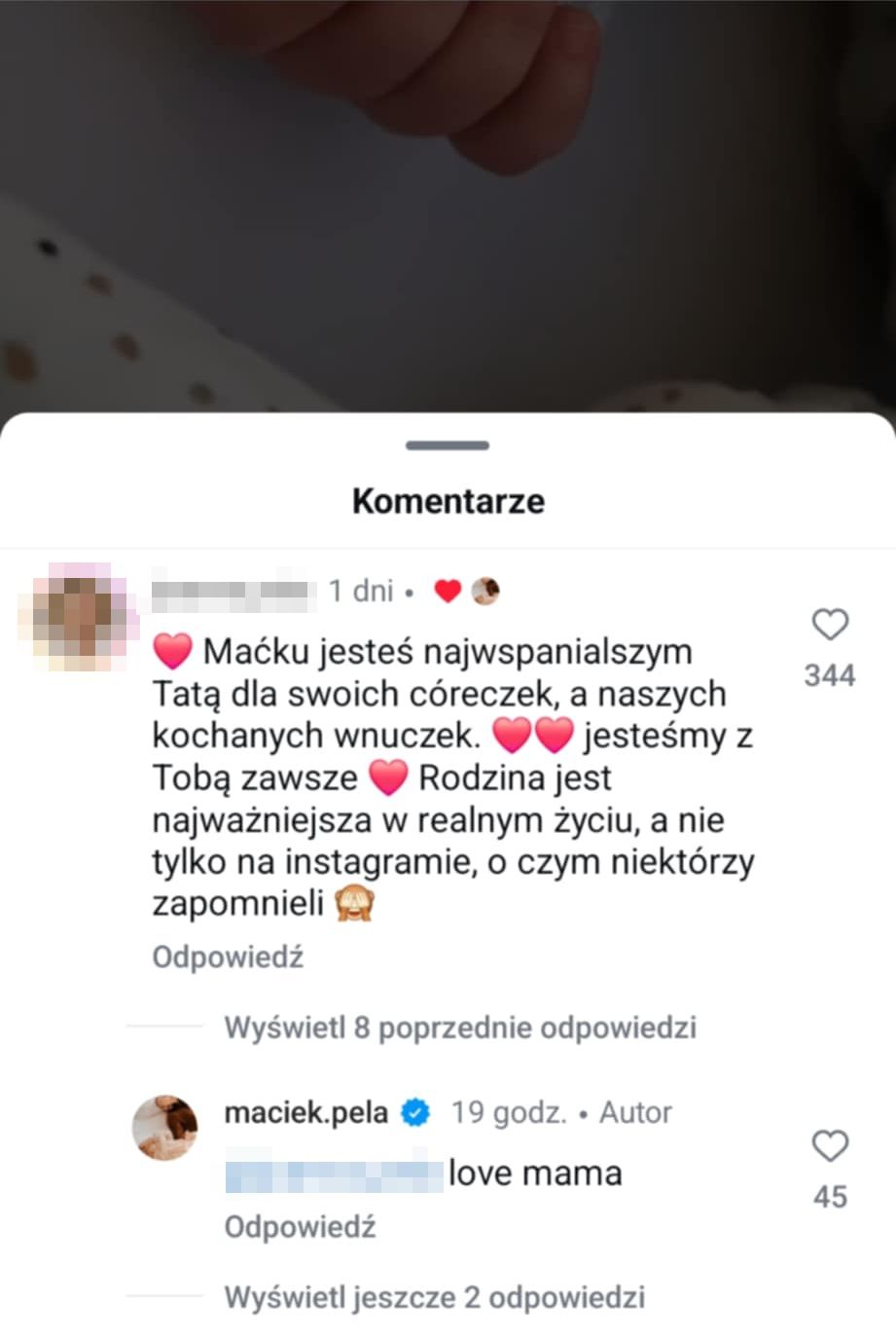 Mama Macieja Peli skomentowała post syna